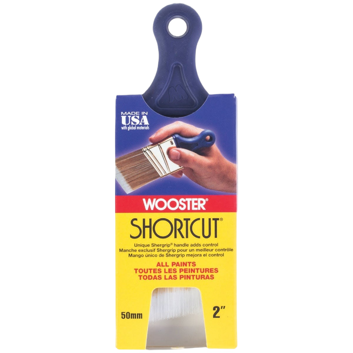 Wooster Shortcut Angle Sash brush with synthetic blend polyester bristles, designed for precise corner painting in home improvement collections
