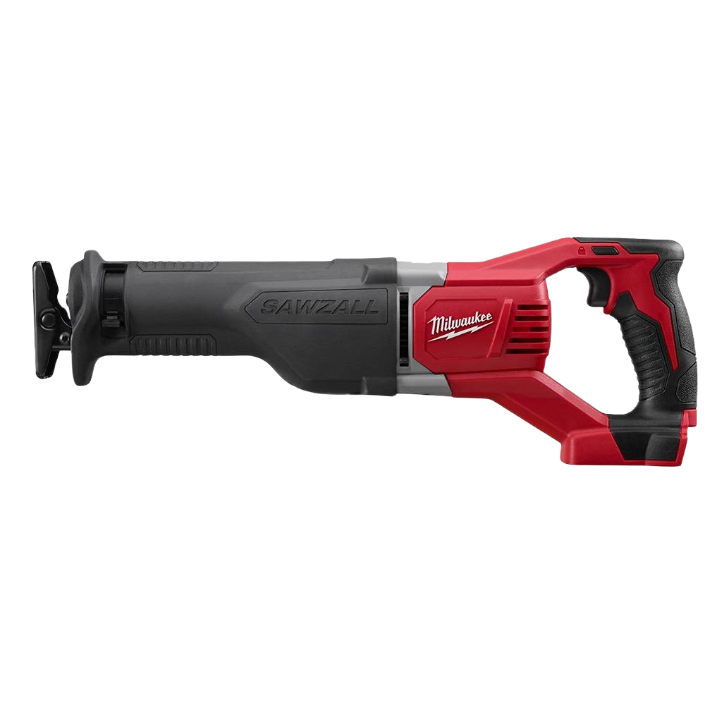 Red and black cordless reciprocating saw with ergonomic grip designed for home improvement and heavy-duty cutting tasks
