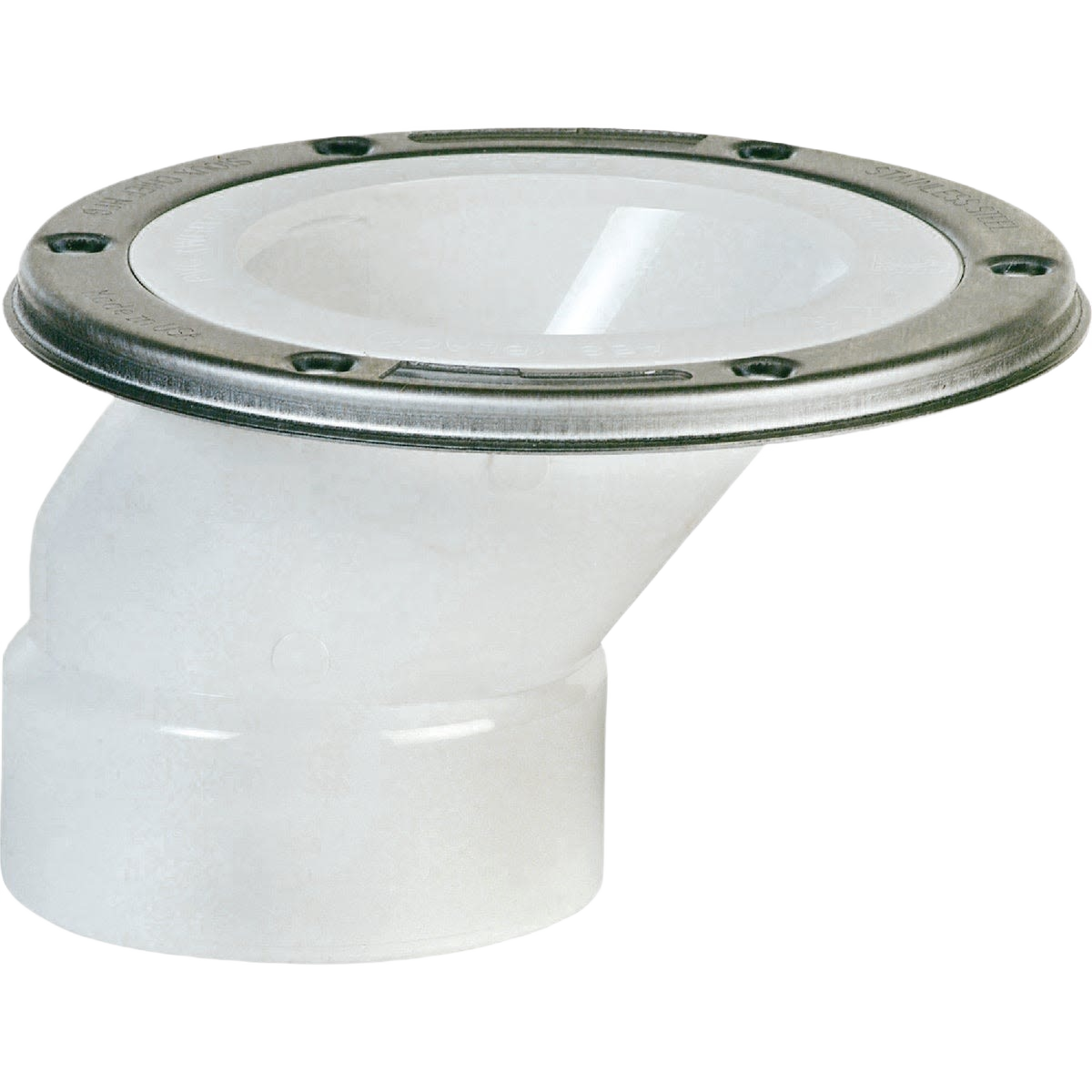 White PVC offset closet flange with swivel ring and metal mounting plate for plumbing and pipes & fittings collections