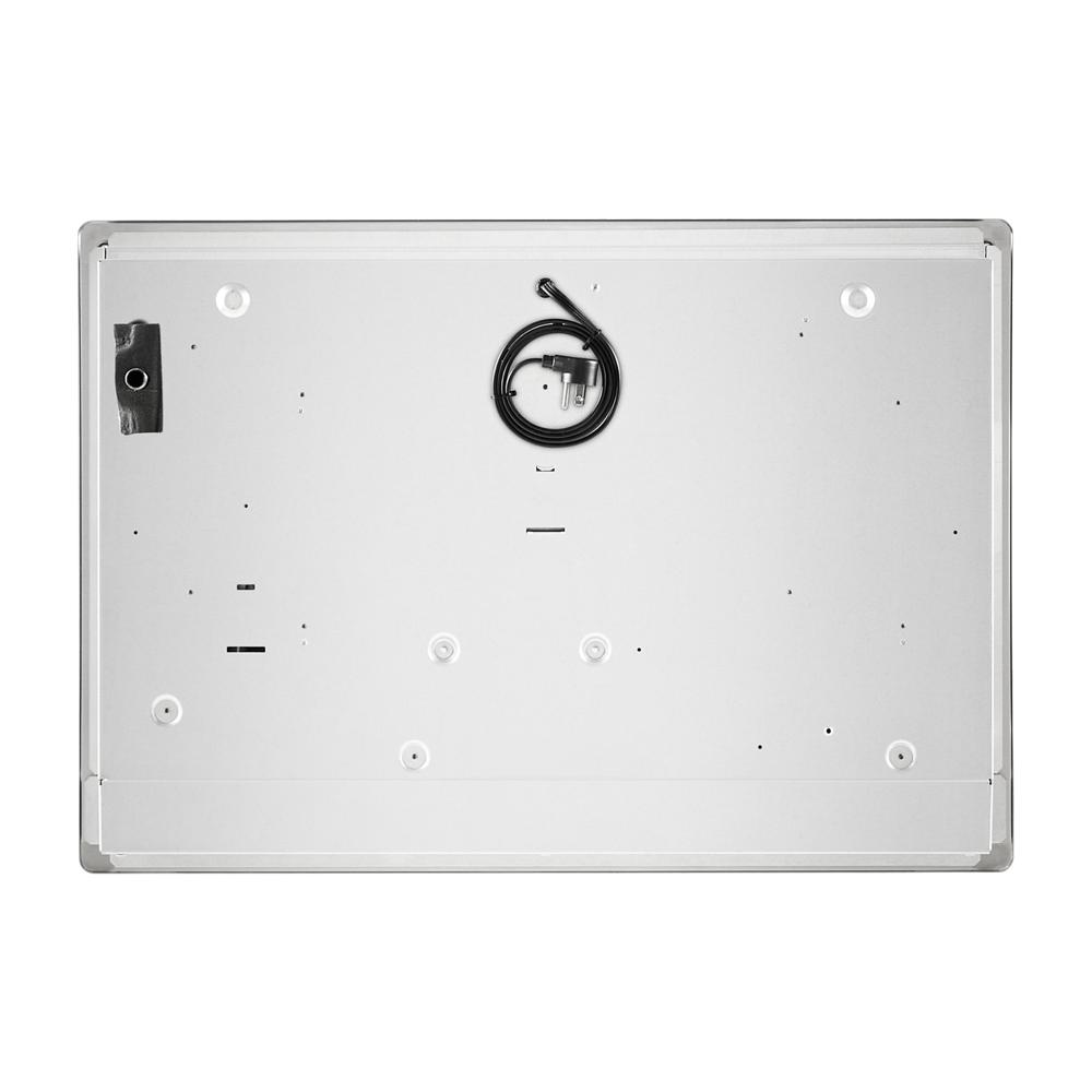 Underside view of stainless steel 30-inch cooktop with attached power cord for tools and home improvement use