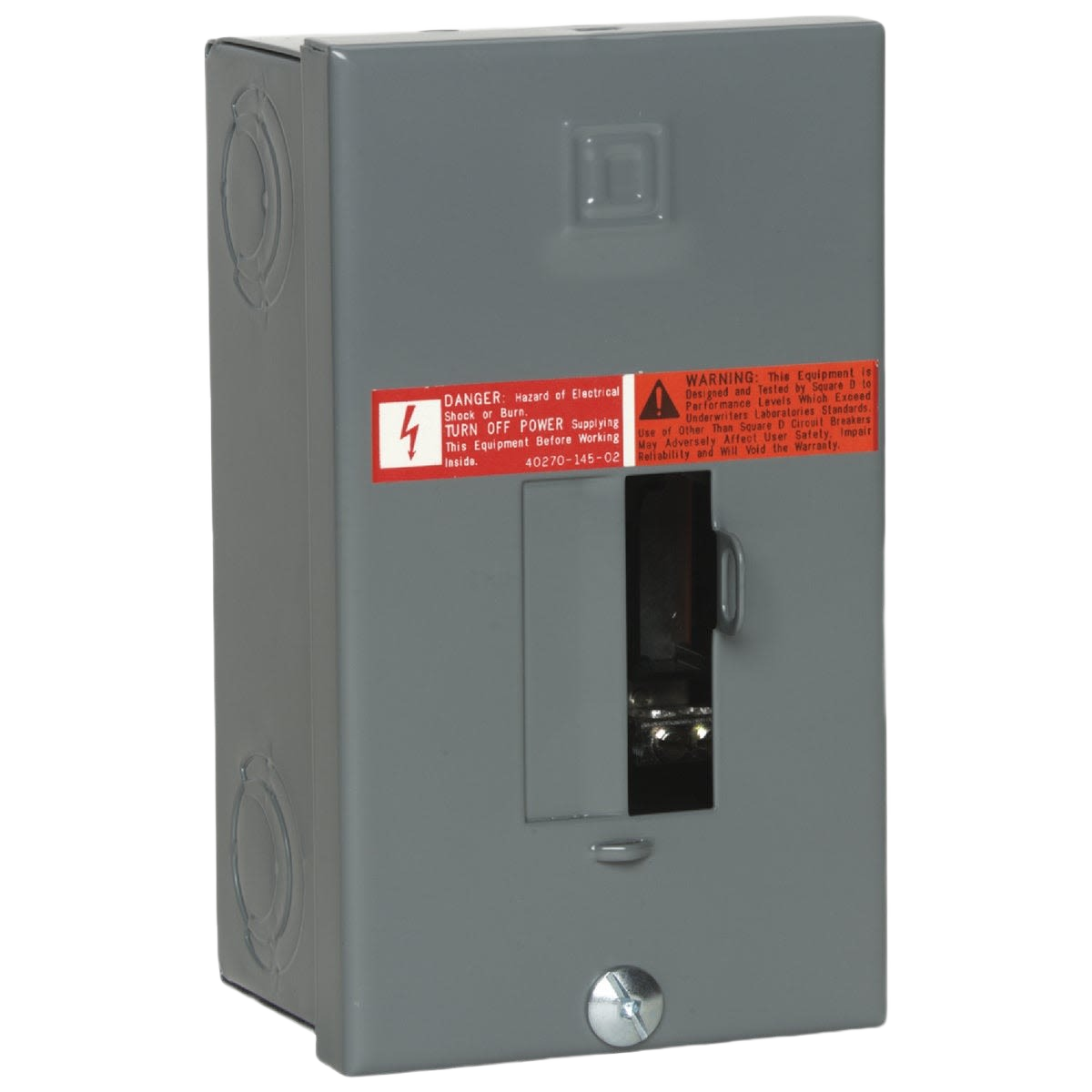 Gray indoor electrical load center with safety warning labels and metal enclosure for home improvement projects