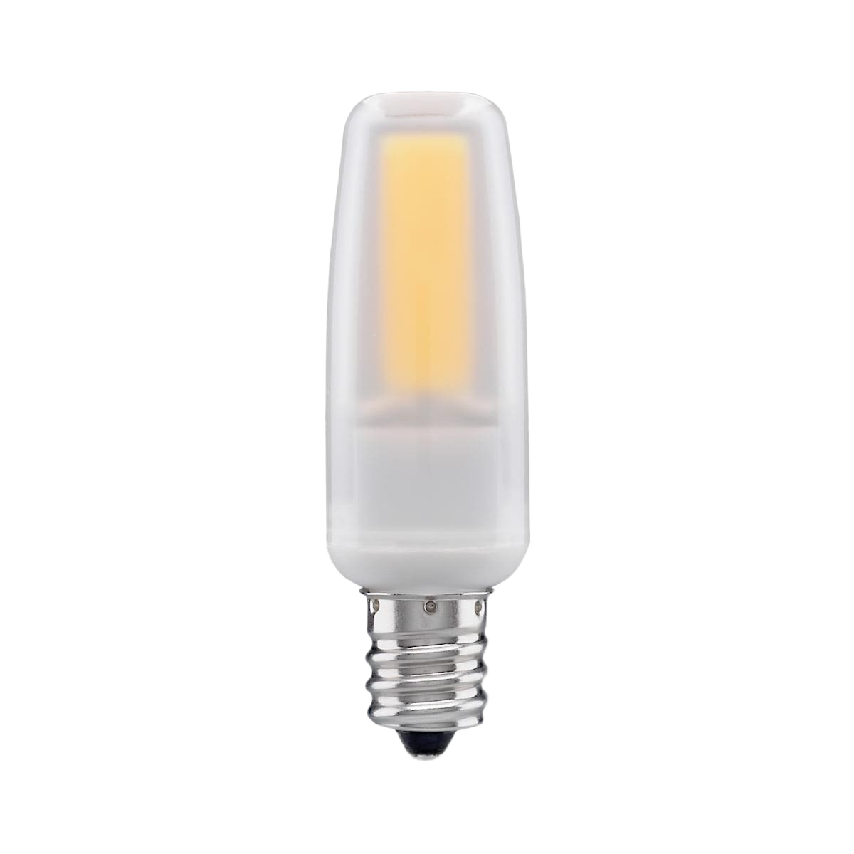Frosted LED candelabra base bulb emitting warm white light for lighting and electrical home improvement needs