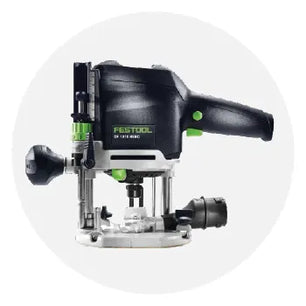 Compact handheld woodworking router with black and green housing designed for precision shaping and trimming tasks.