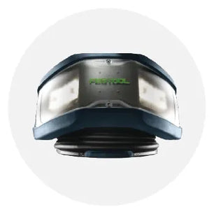 Compact, curved LED work light with a gray and dark blue casing, designed for hands-free illumination in home improvement tasks.