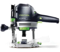 Compact handheld router with black and green casing, ergonomic handle, and adjustable base, designed for precision woodworking tasks.