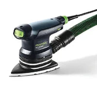 Compact black and green electric sander with a triangular sanding pad and attached dust collection hose, designed for detailed home improvement tasks.