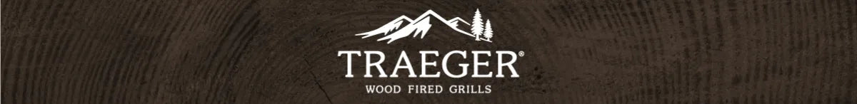 White stylized mountain and pine tree logo above uppercase text on a dark wood grain textured background.