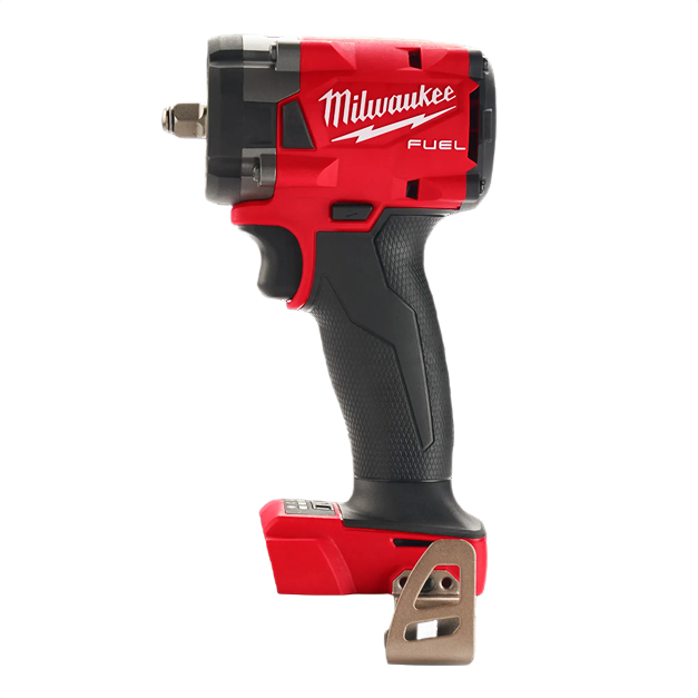 Compact red and black cordless impact wrench with friction ring and metal belt clip in power tools and automotive collections