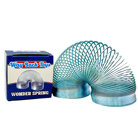 Classic metal walking spring toy with blue packaging for pretend play and toys under $50 collections