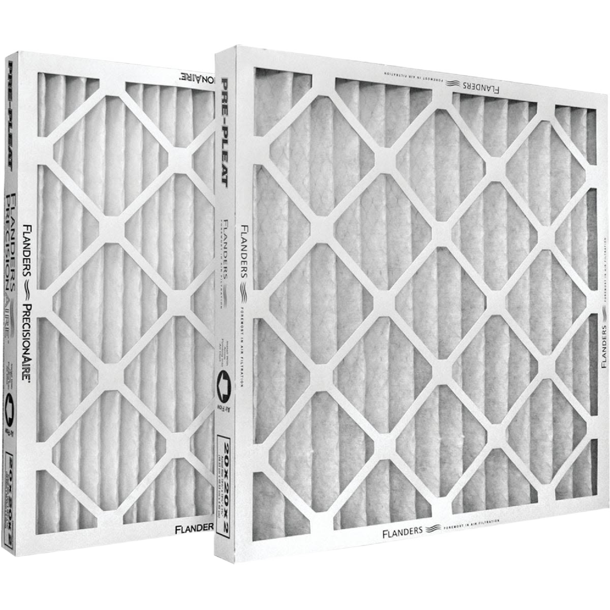 Pair of white pleated furnace filters with cardboard frames for heating and cooling air management under $50 collections