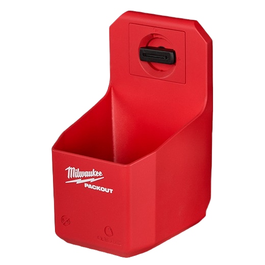 Red Milwaukee PACKOUT organizer cup with secure mount for workshop and garage tool storage under $50 collections