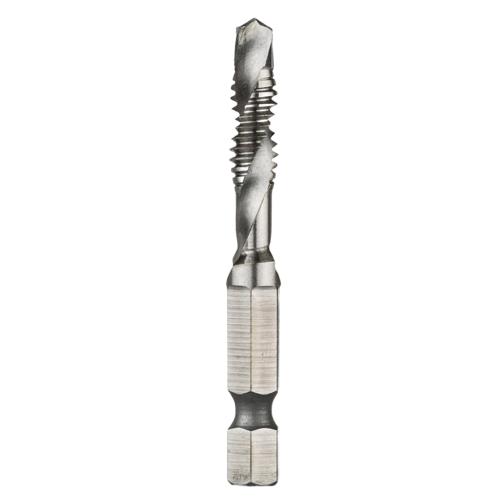 Silver-colored impact-ready drill tap with 1/4 inch shank for power tool accessories and home improvement tasks
