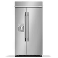 42-inch built-in stainless steel side-by-side refrigerator with exterior water and ice dispenser for modern kitchens