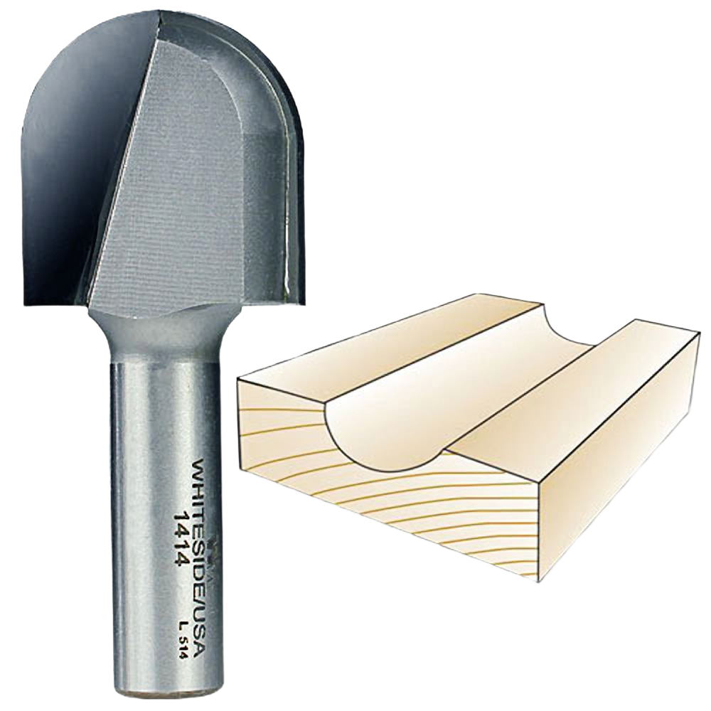 Router bit with round nose design for creating grooves and flutes in wood in power tool accessories collection