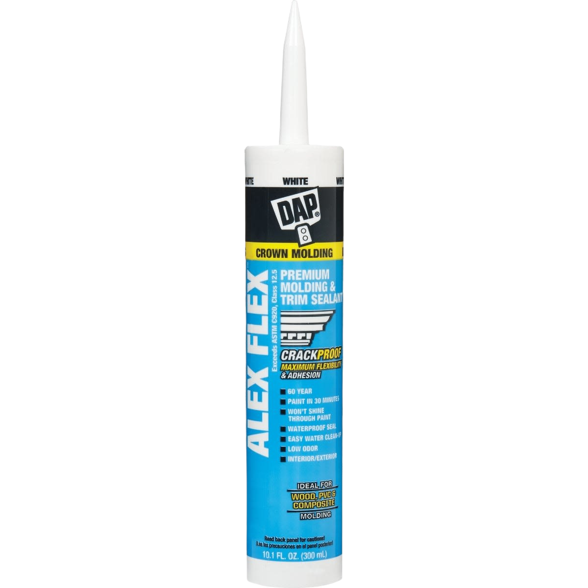 White acrylic latex sealant tube for molding and trim with crack-resistant, flexible formula in Paint & Supplies collection