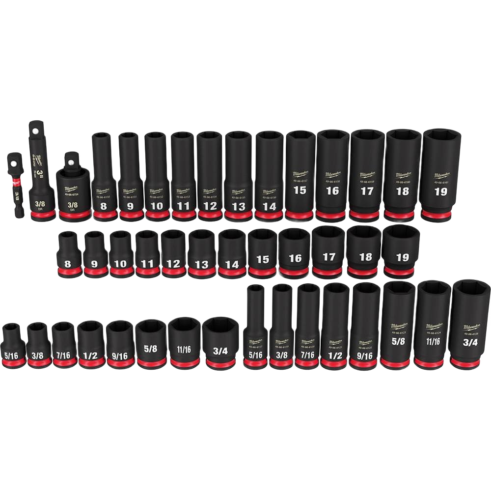 Set of black impact-rated deep 6 point sockets and accessories for Hand Tools and Home Improvement projects.