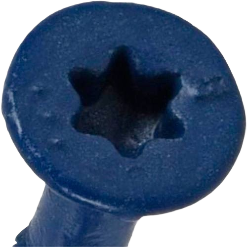 Blue coated flat-head screw with star drive for hardware, fasteners, and lumber building materials collections