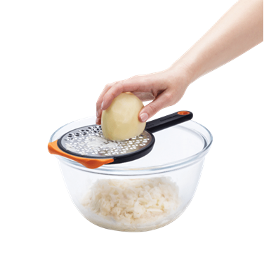 Handheld orange-accented coarse grater with dual sides for fast prep in kitchen gadgets and cooking utensils collections under $50