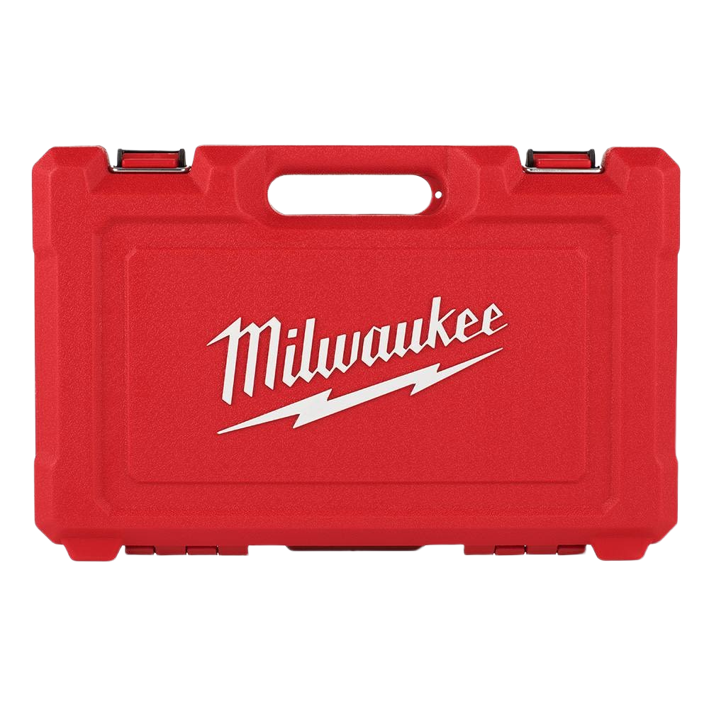 Red durable plastic storage case with Milwaukee logo for organizing sockets and hand tools collections