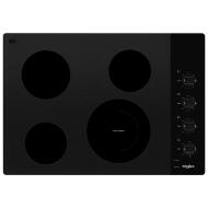 Black 30-inch electric ceramic glass cooktop with dual radiant elements and control knobs in cooktops collection
