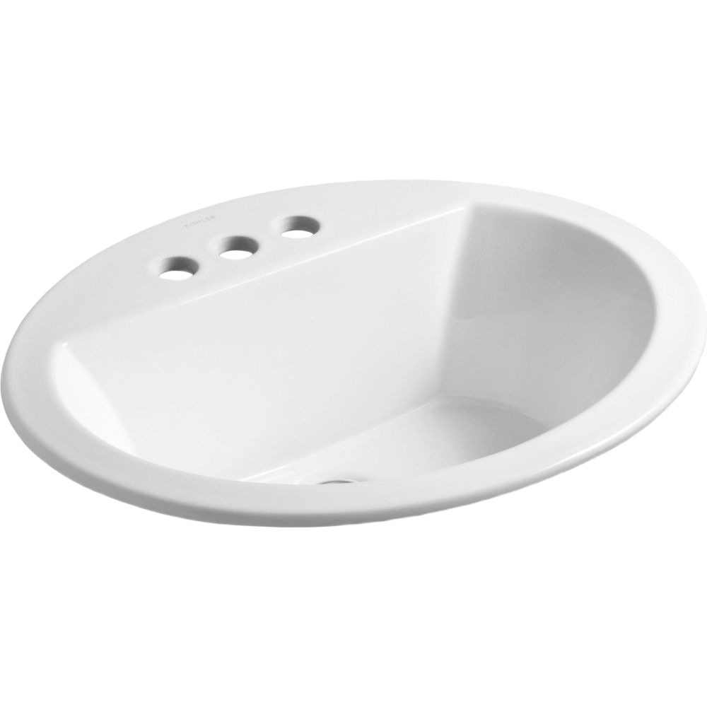 White oval drop-in bathroom sink with three faucet holes designed for home improvement projects