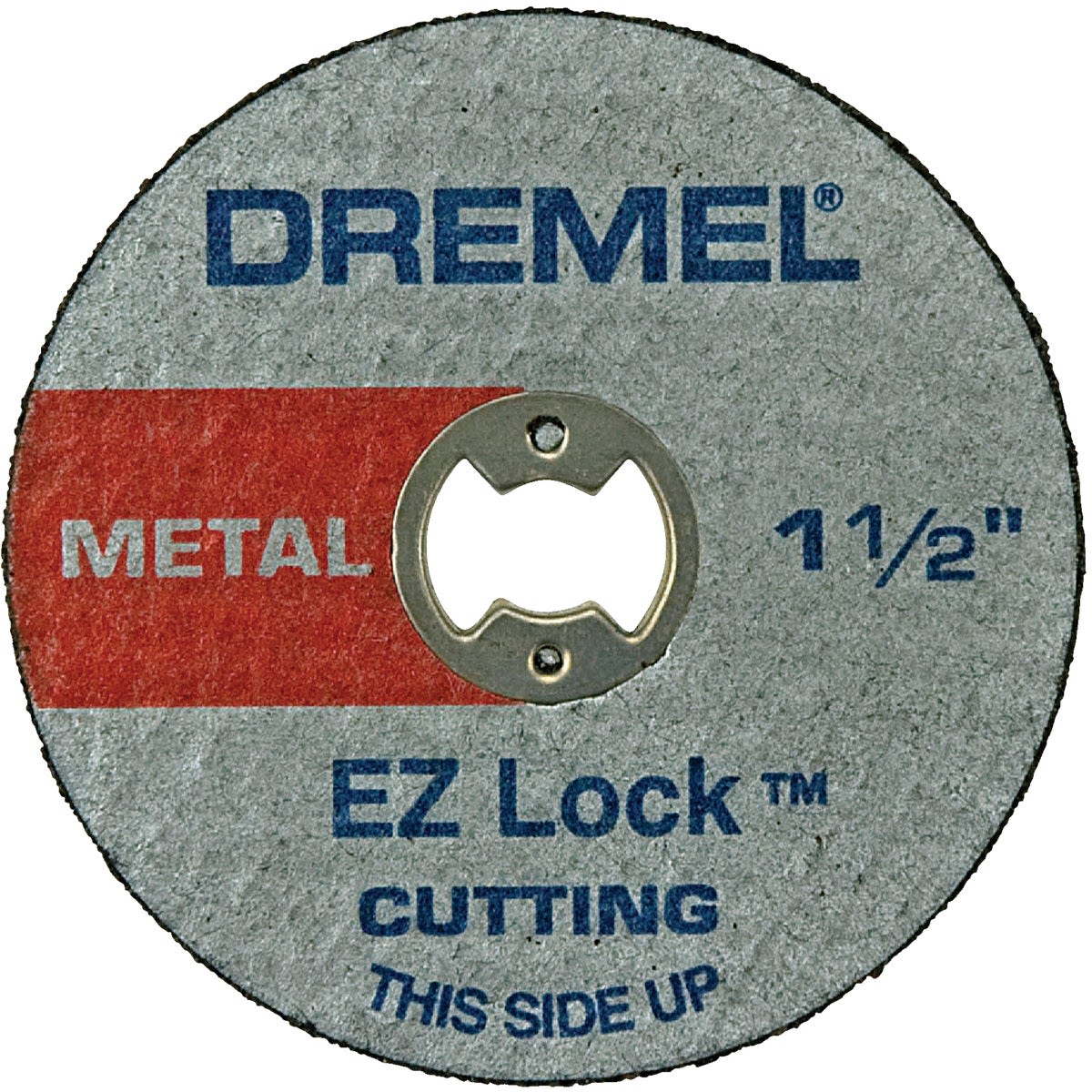 Metal cutting wheel with EZ Lock design for quick attachment on rotary tools in home improvement projects