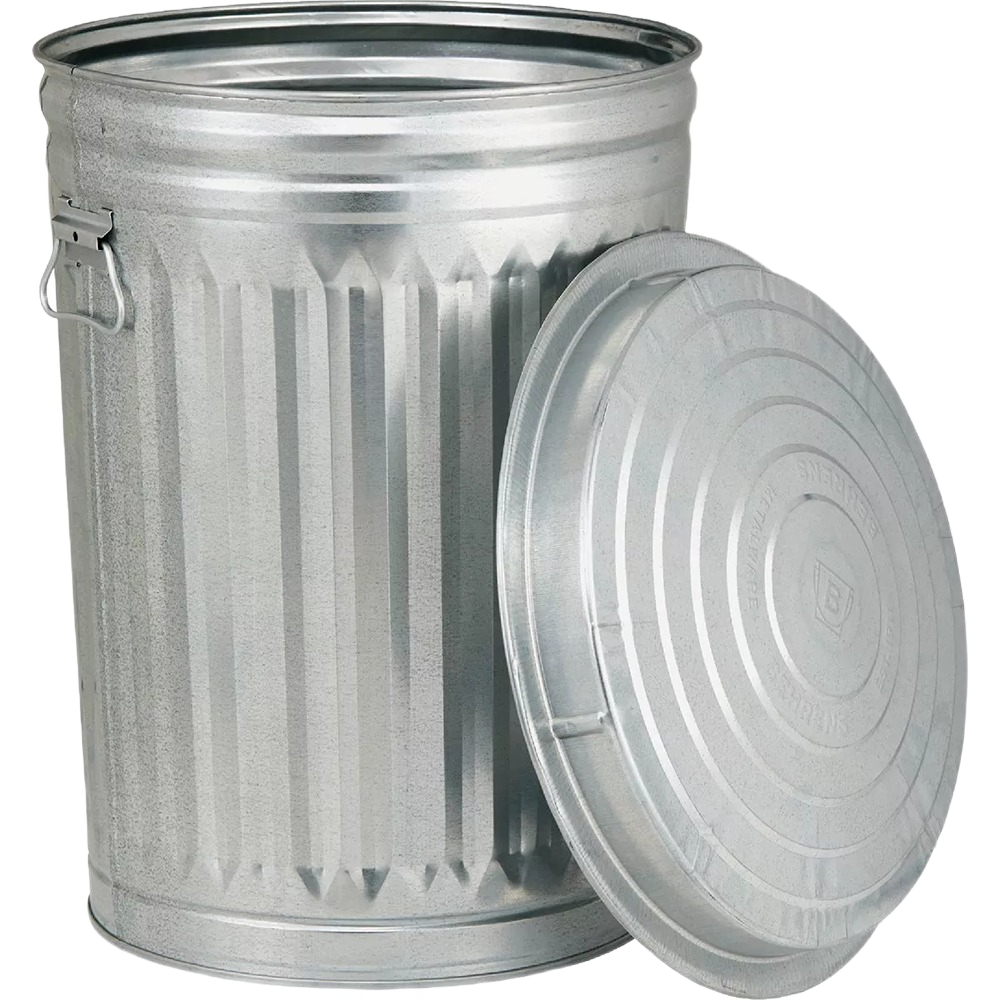Metallic silver waste can with removable lid and side handles for trash and recycling under $50 collection