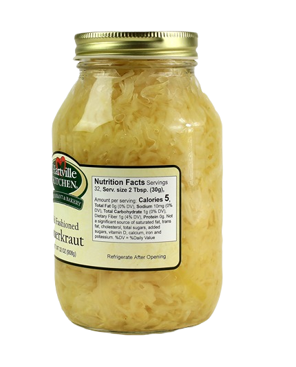 Glass jar of tangy sauerkraut in preserved foods for Fruits & Vegetables and Hartville Kitchen collections under $50