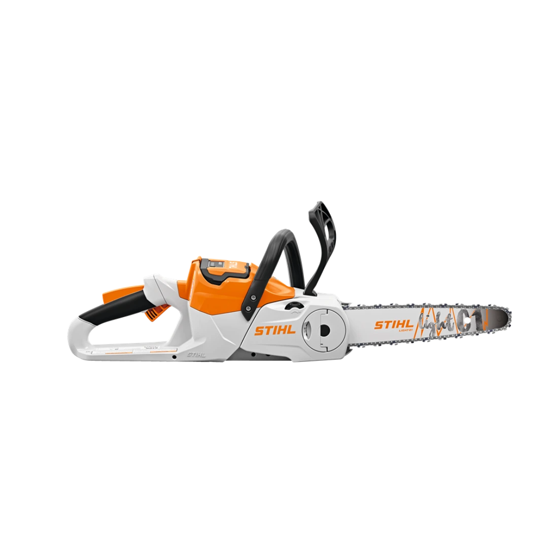 Orange and white cordless chainsaw with 12-inch bar, designed for efficient home improvement cutting tasks