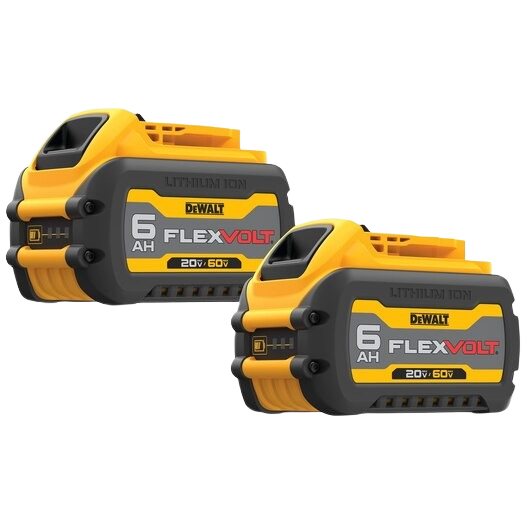 Two-pack of yellow and black lithium-ion flexible voltage power tool batteries for tool accessories and home improvement
