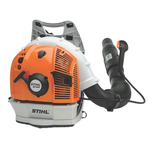 Orange and white backpack blower with black flexible hose and ergonomic handle for yard and home improvement tasks