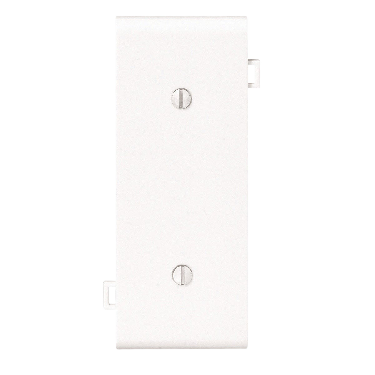 White nylon blank wall plate with two screw holes for standard single-gang electrical boxes in home improvement projects