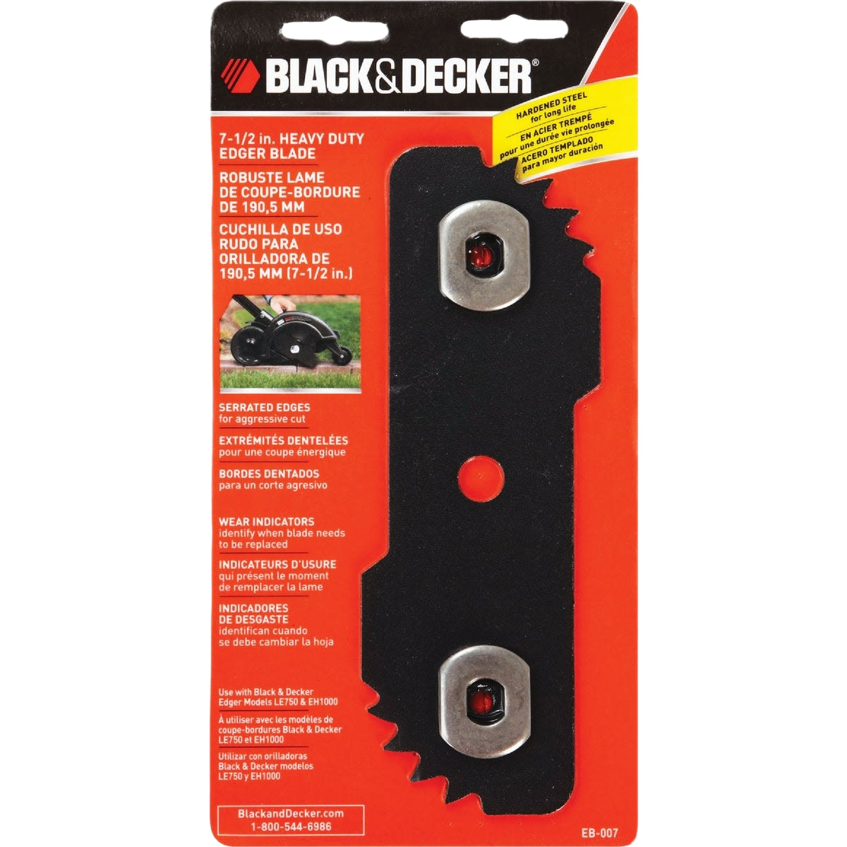 Heavy-duty serrated lawn edger blade in black steel with wear indicators for effective home improvement tasks