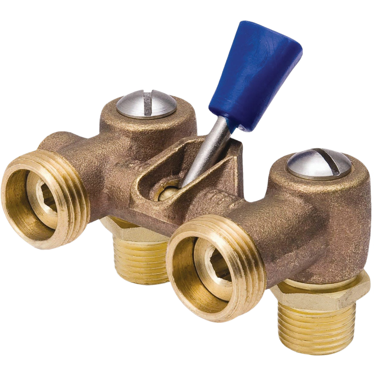 Brass washing machine valve with dual outlets and blue lever handle for plumbing and valves under $50 collection