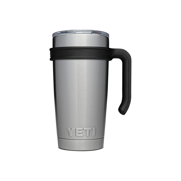 Stainless steel tumbler with black ergonomic handle for easy carrying in drinkware and kitchen collections under $50
