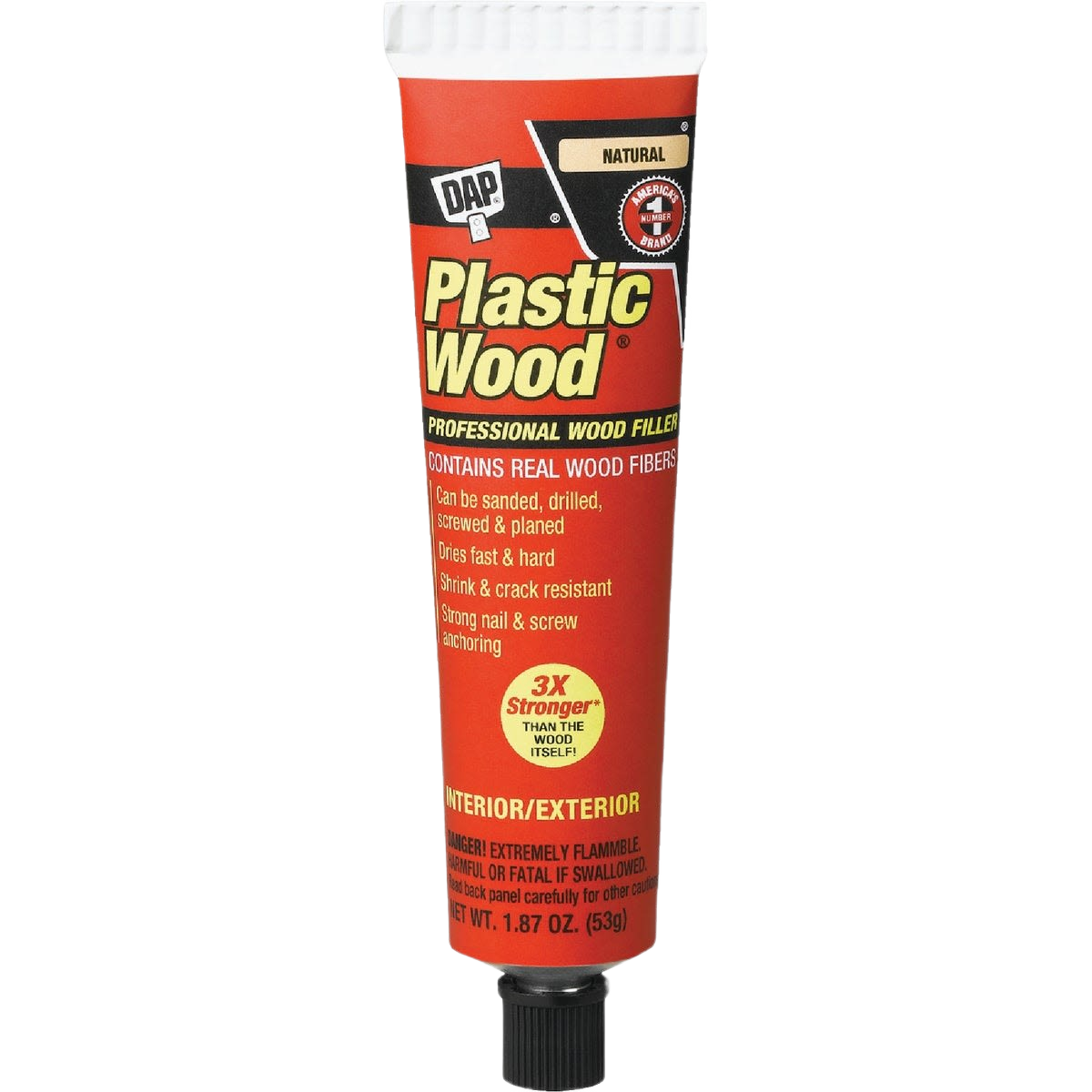 Tube of DAP Plastic Natural Solvent wood filler for interior and exterior patching and repair projects