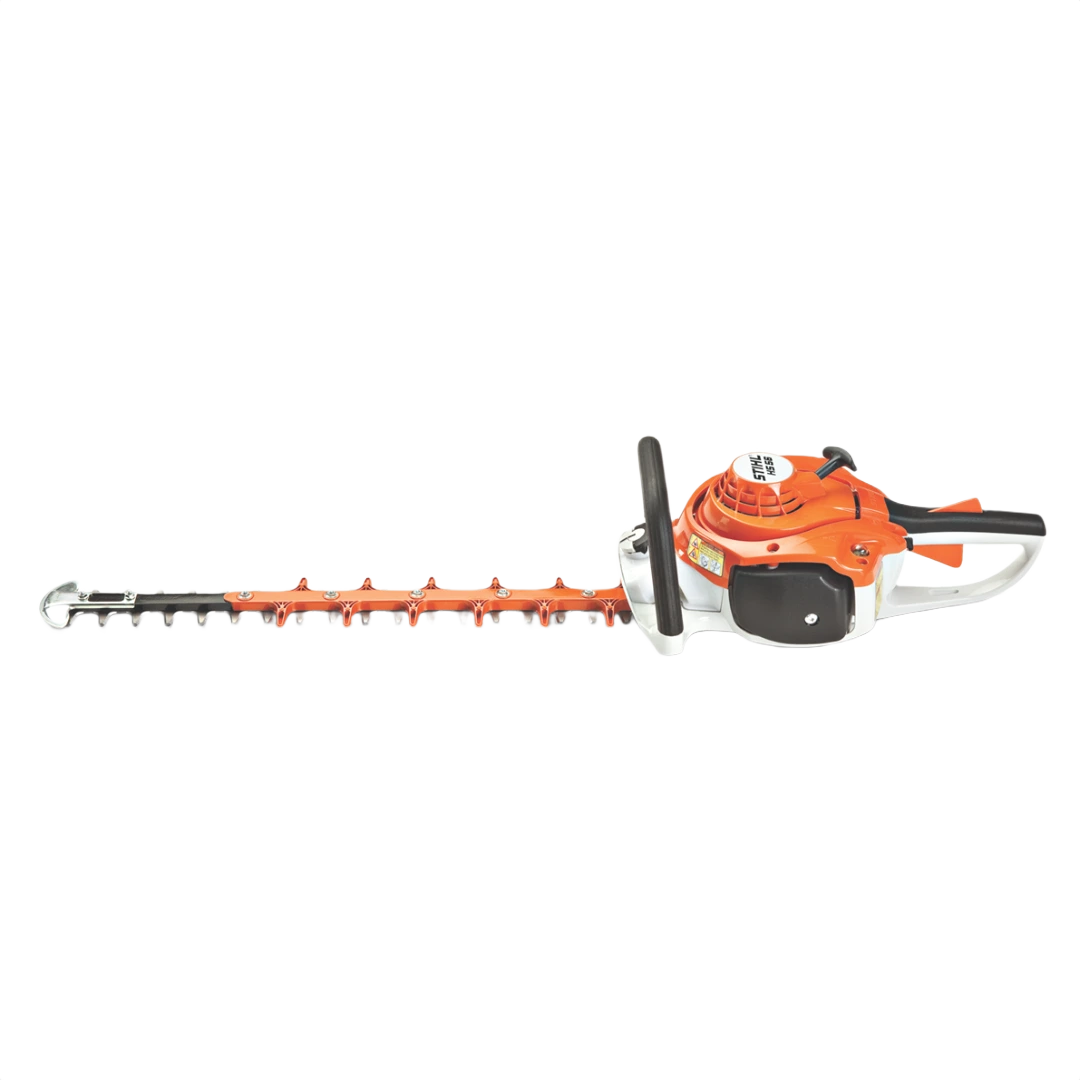 Compact orange and black lightweight hedge trimmer with dual handles designed for precise home improvement tasks
