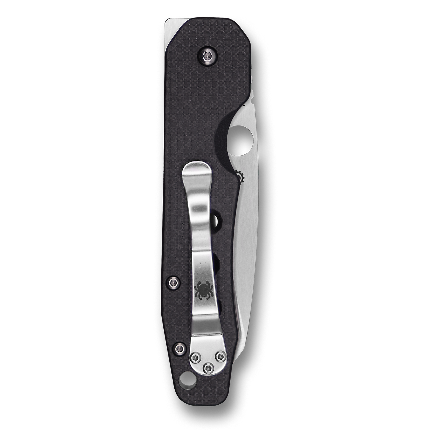 Black pocket knife with textured handle and stainless steel clip for cutting tools and woodworking hand tools collections