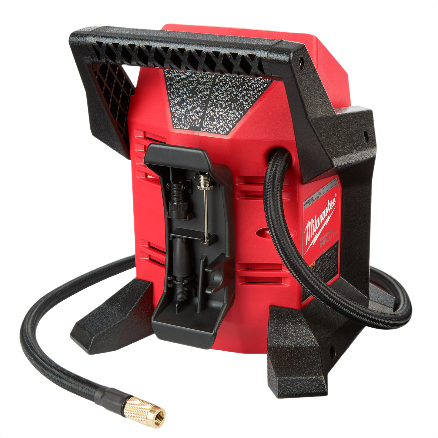 Compact red and black inflator with hose and sturdy handle for versatile air tools and accessories in home improvement collection