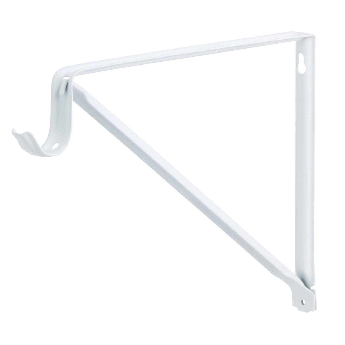 White steel fixed bracket with angled support for shelving and closet rod installation in organization accessories collection