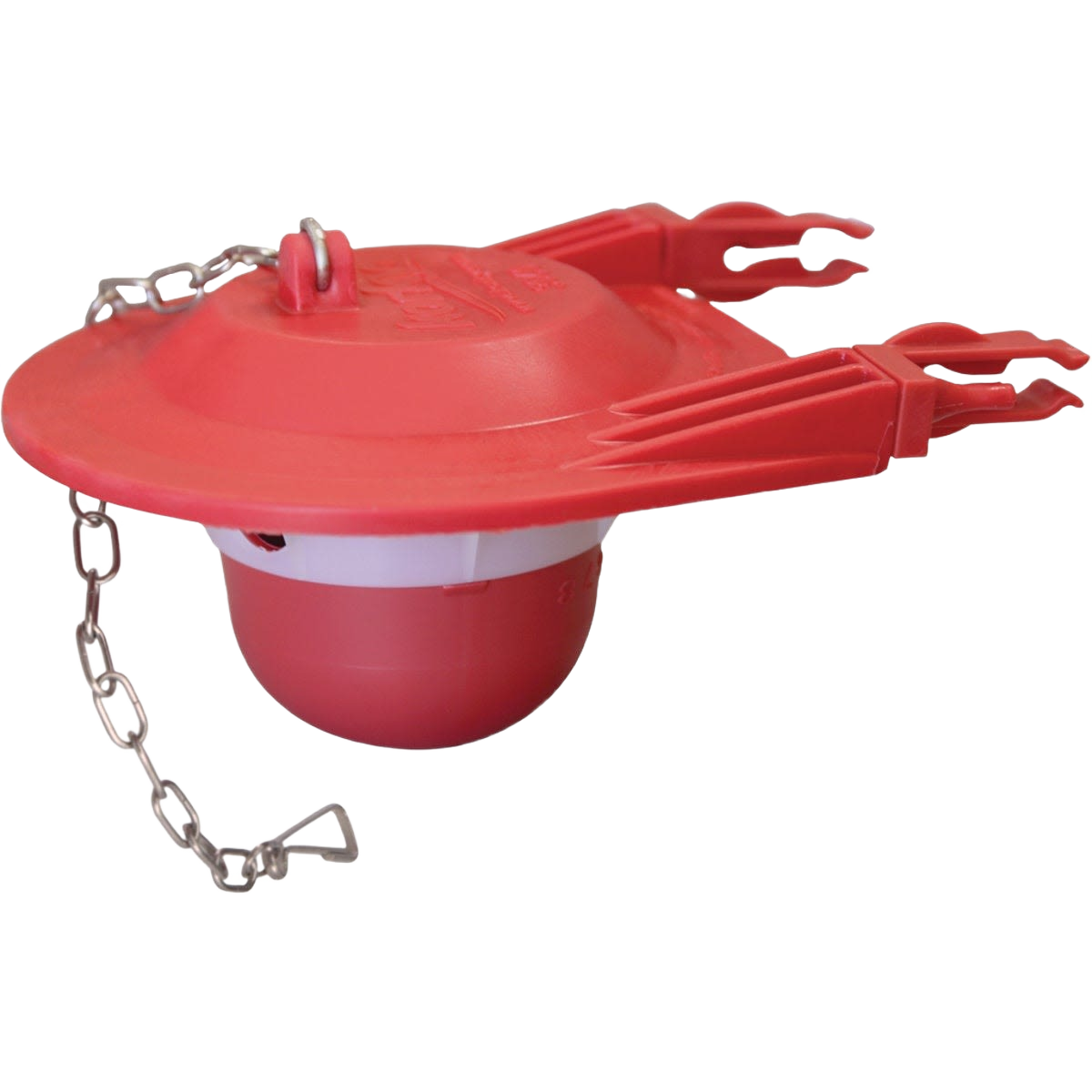 Red universal toilet flapper with chain and adjustable arms for plumbing repair and home improvement projects under $50