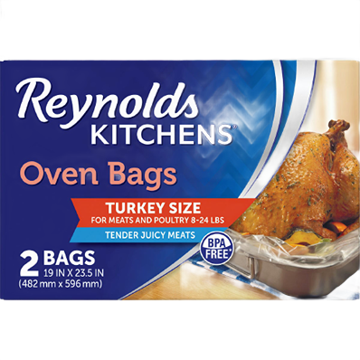 Package of Reynolds Oven Bags, 2-pack, turkey size for cooking 8-24 lb meats, BPA free, in kitchenware collections