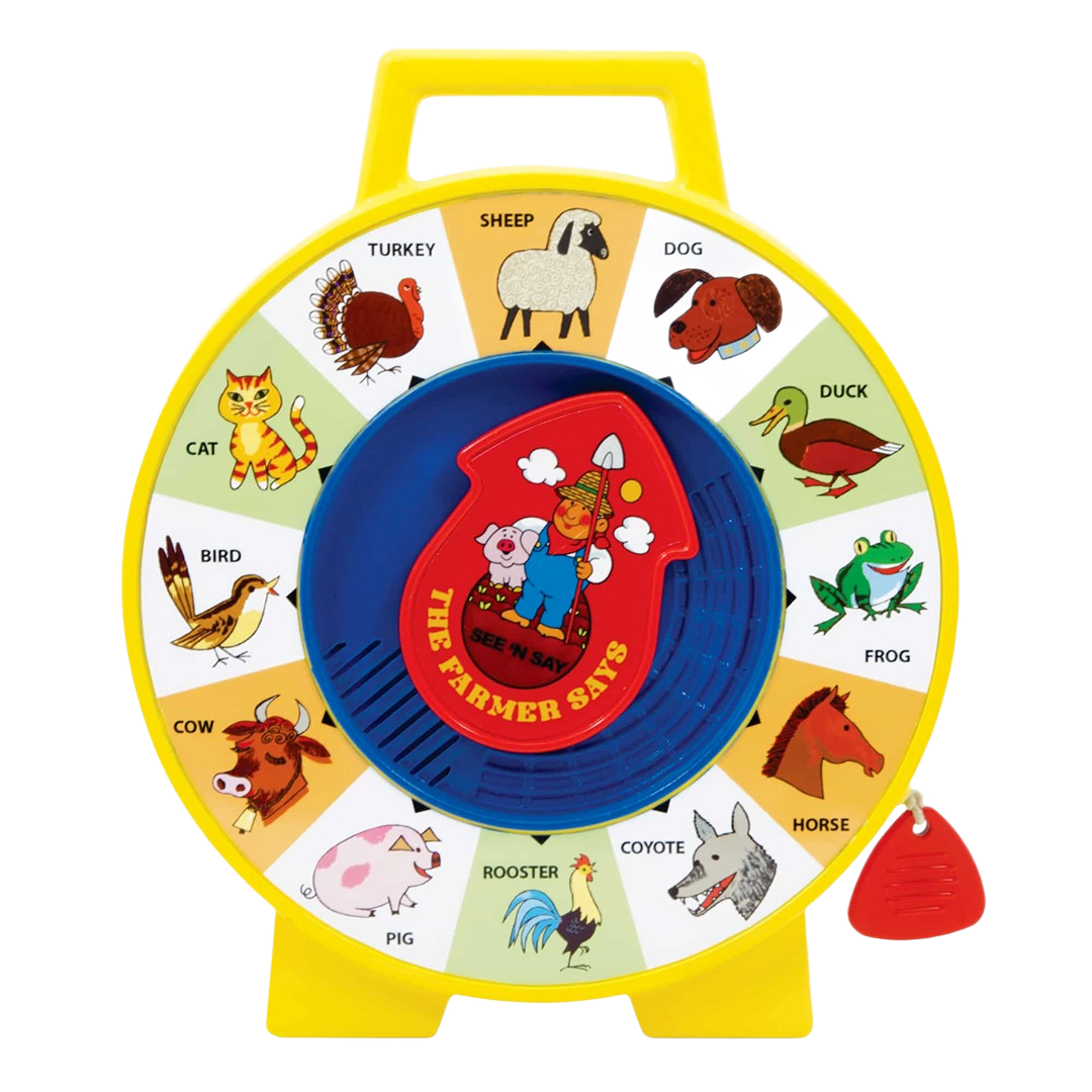 Round educational toy with colorful animal illustrations and pull cord for sounds in Baby & Toddler Toys and Educational collections under $50