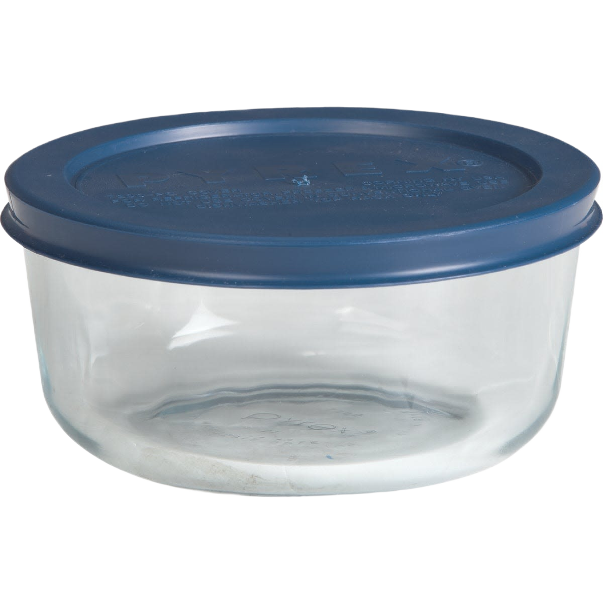 Clear glass food storage bowl with navy blue sealing lid for kitchen organization and food storage under $50 collections