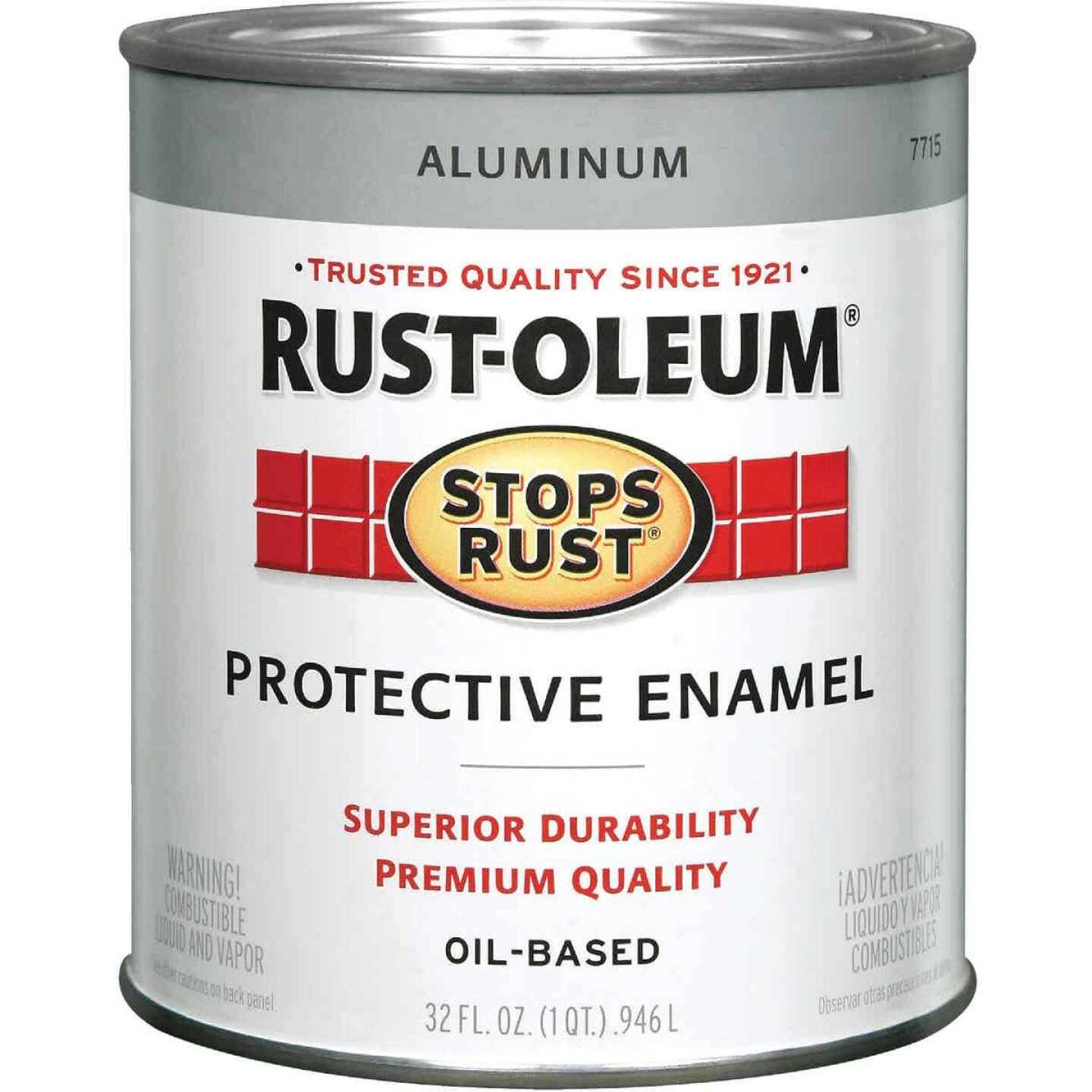 Can of oil-based protective enamel paint with metallic aluminum finish for home improvement projects