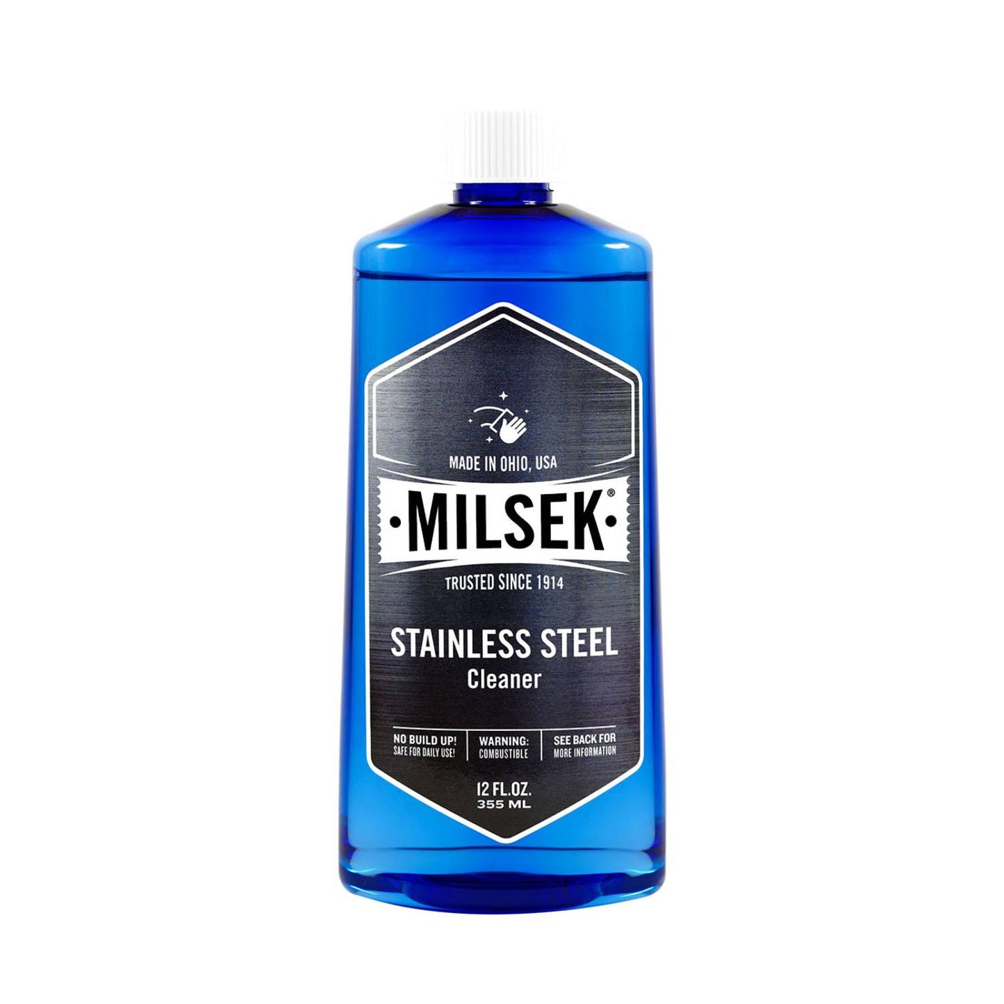 Blue bottle of Milsek stainless steel cleaner for appliances in cleaning supplies under 50 dollars collection