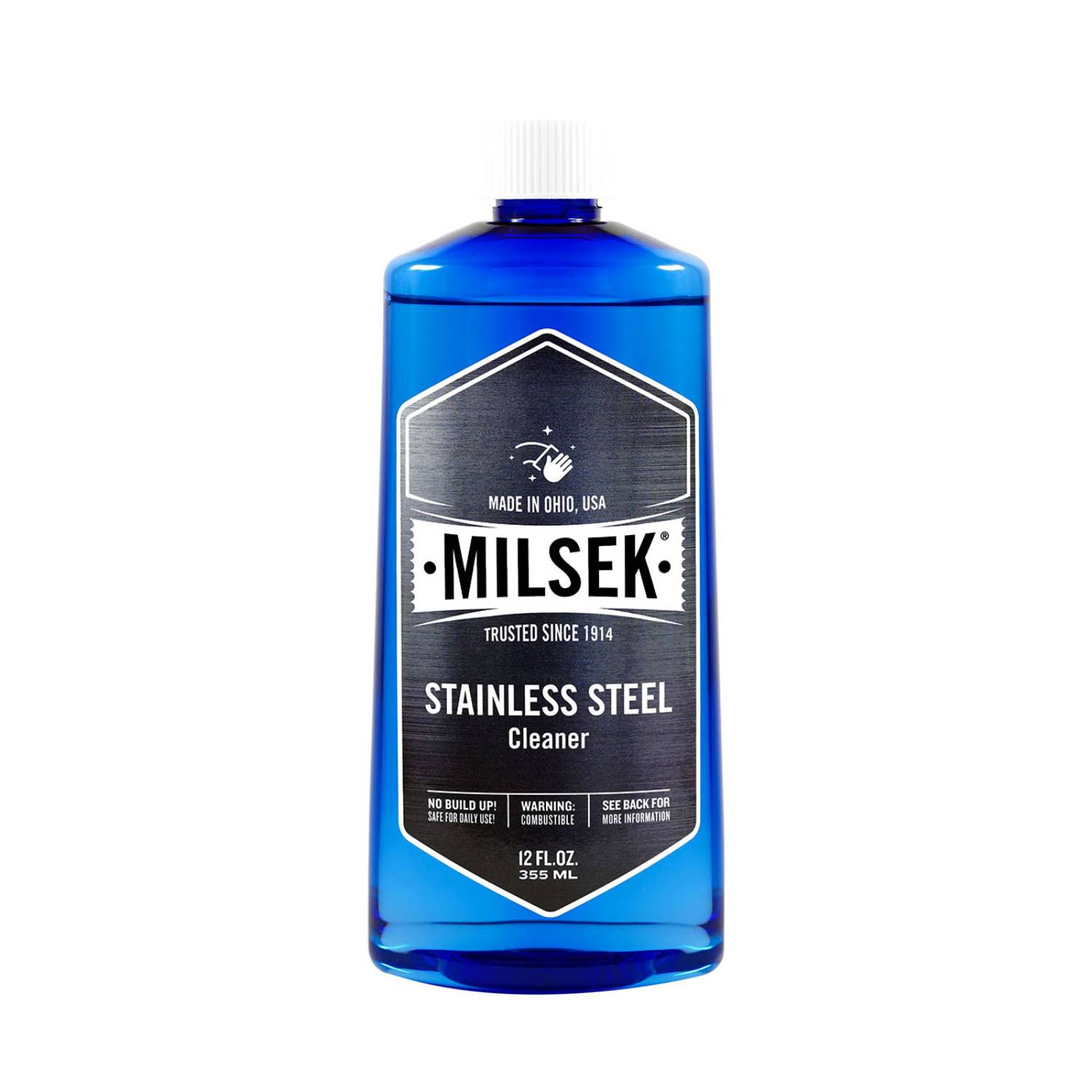 Blue bottle of Milsek stainless steel cleaner for appliances in cleaning supplies under 50 dollars collection