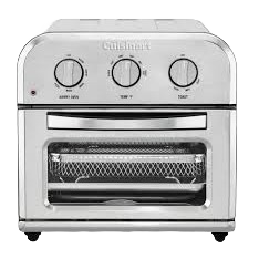 Compact stainless steel air fryer toaster oven with dial controls for versatile cooking in small kitchen appliances and toasters collections