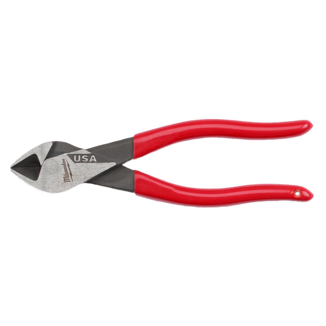Steel diagonal cutting pliers with red dipped handles, designed for precision cutting in tools and home improvement tasks