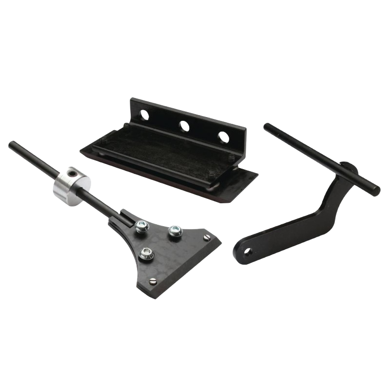 Black metal components of a large knife holder with mounting bracket and adjustable support arm for home improvement tasks